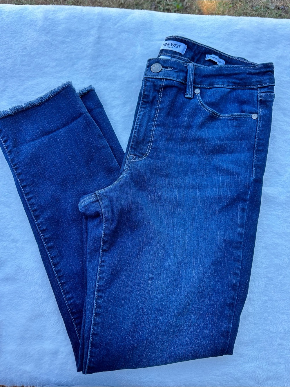 Nine West Dark Blue Skinny Jeans - Frayed Hem
